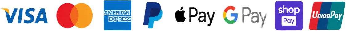 Accepted payment methods: Visa, Mastercard, American Express, PayPal, Apple Pay, Google Pay, Shop Pay, UnionPay